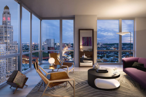 Expansive views and natural light from floor-to-ceiling glass make the surrounding cityscape, in all its glory, part of everyday life (no joke)