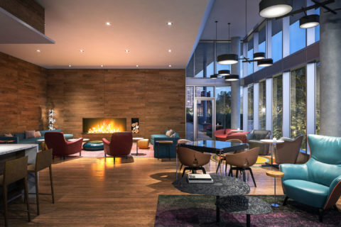 hub club room with fire place and seating areas