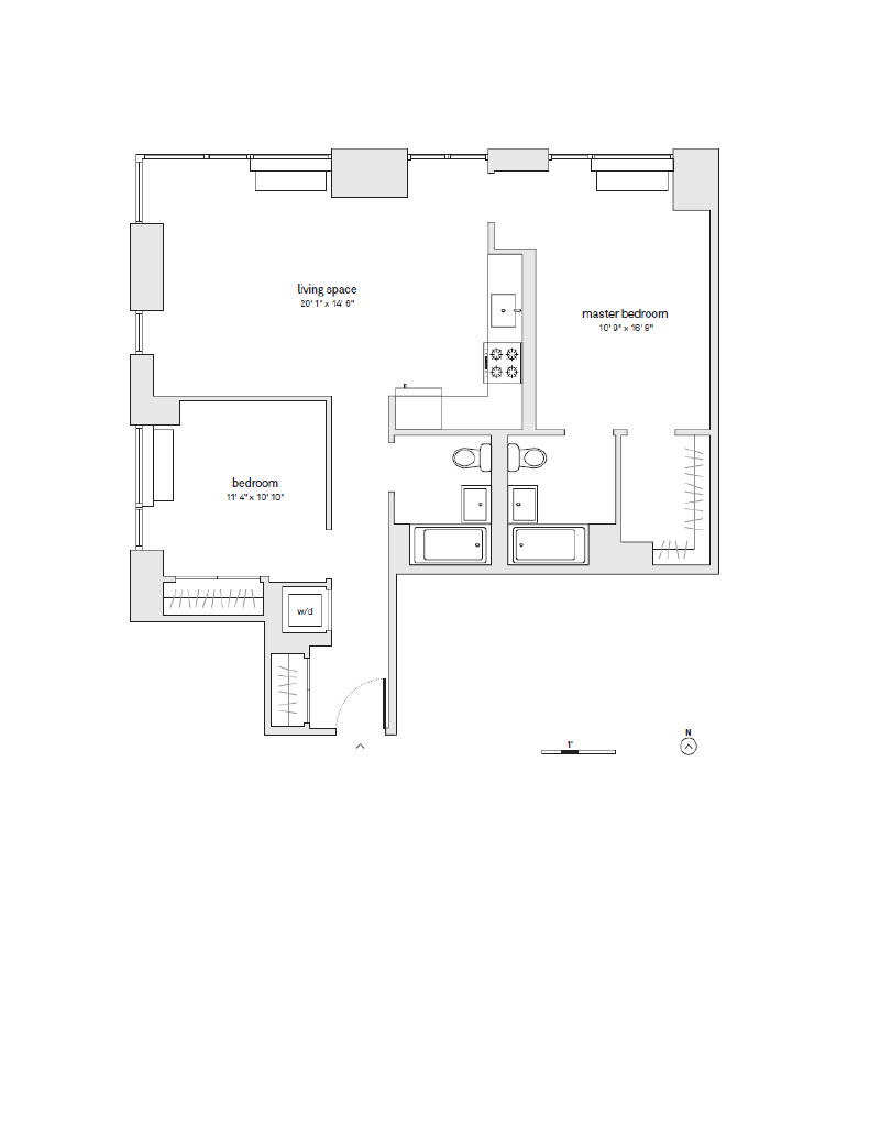Floorplan of unit 43A with furniture.