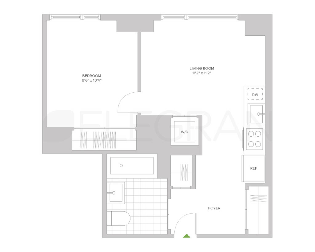 Floorplan of unit 25H with furniture.