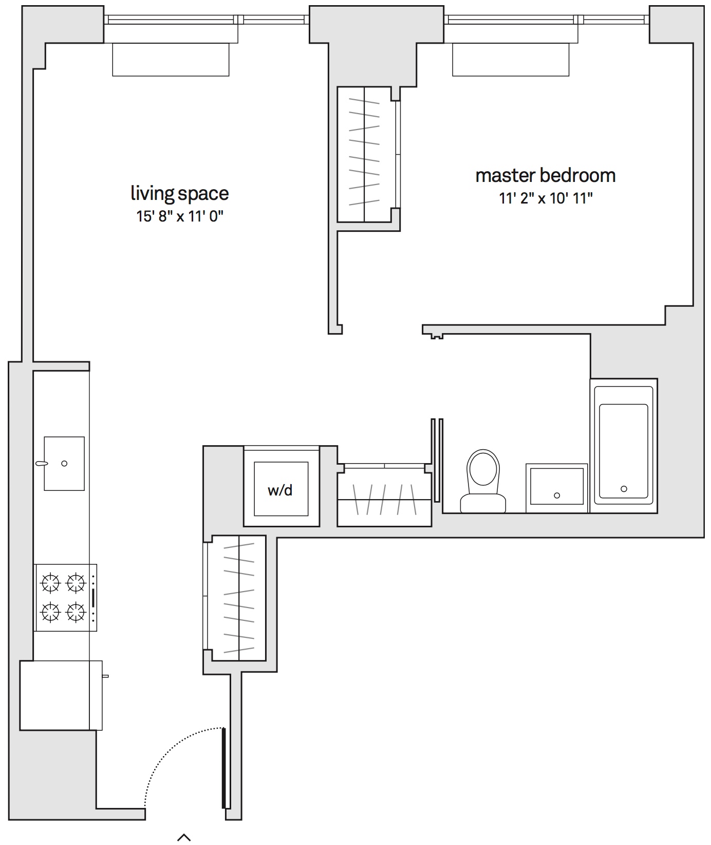 Floorplan of unit 12K with furniture.