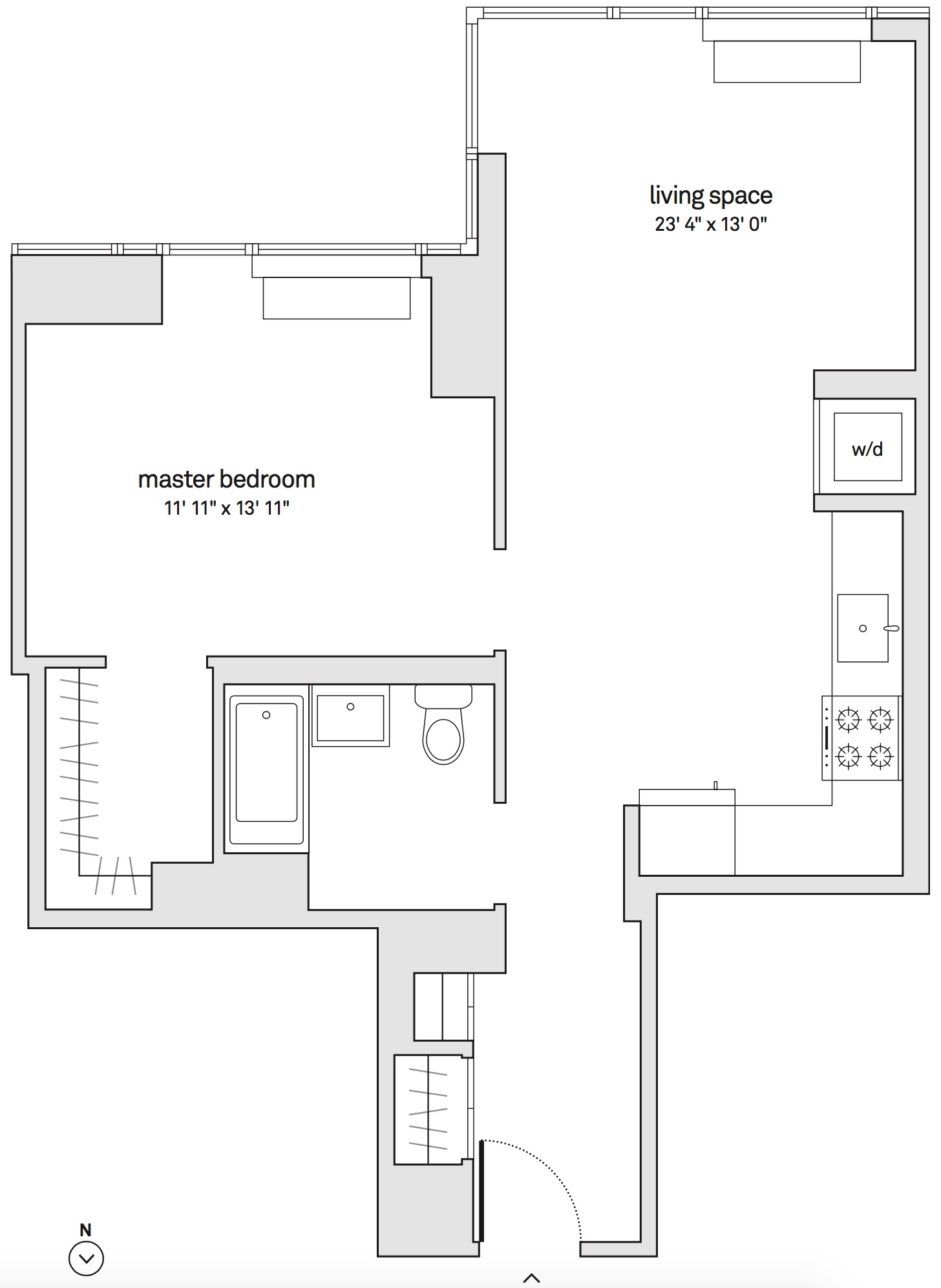 Floorplan of unit 43L with furniture.