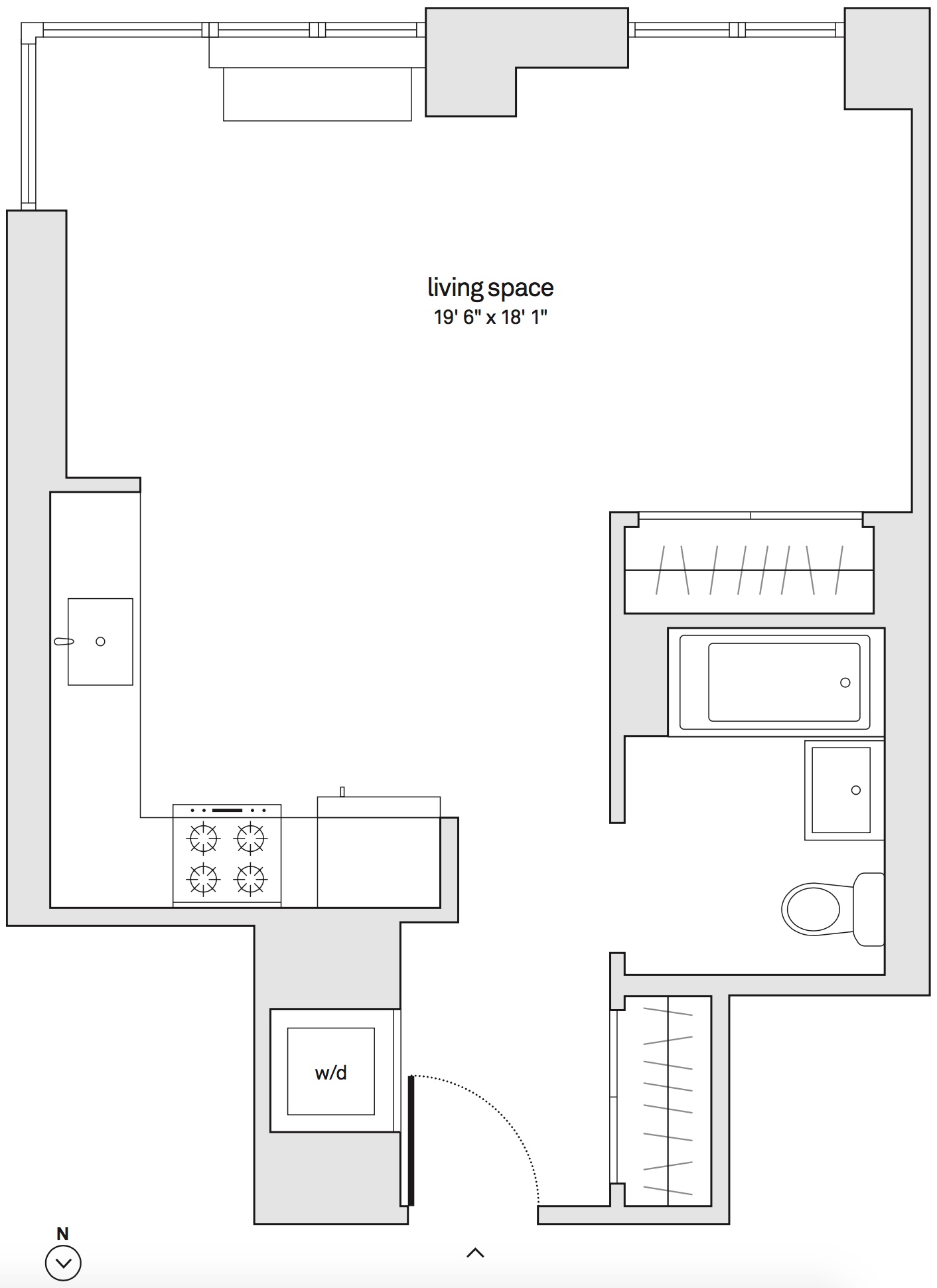 Floorplan of unit 33N with furniture.