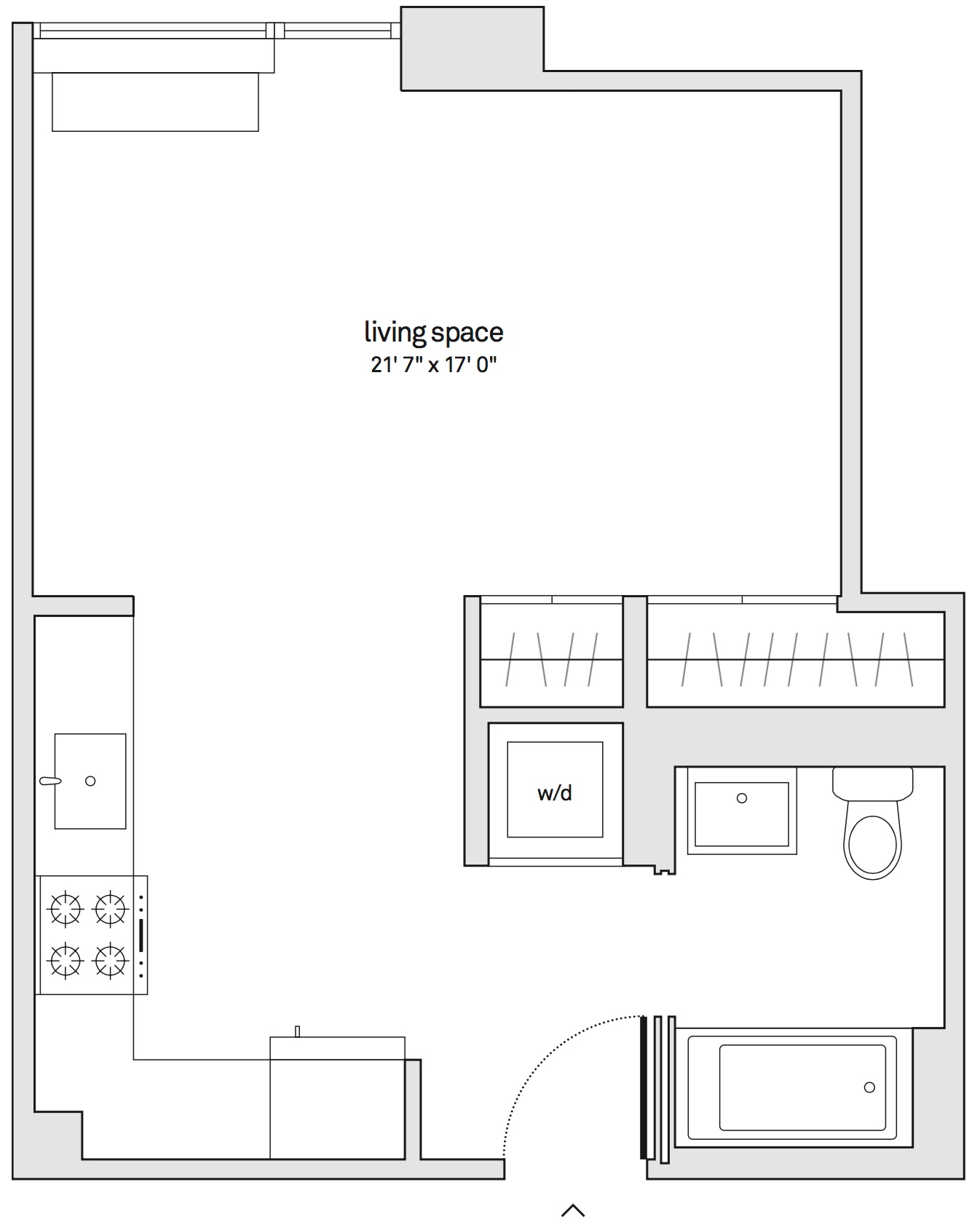 Floorplan of unit 46R with furniture.