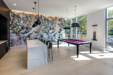 Party Room with Pool Table and kitchen