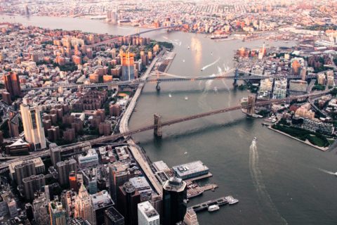 aerial view of brooklyn and manhattan with the bridges
